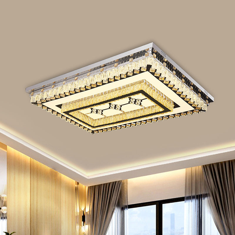 Chrome Rectangle Flush Light Modernism Clear Crystal LED Living Room Acrylic Ceiling Fixture with Rhombus/Flower Pattern Clear Rhombus Clearhalo 'Ceiling Lights' 'Close To Ceiling Lights' 'Close to ceiling' 'Flush mount' Lighting' 817055