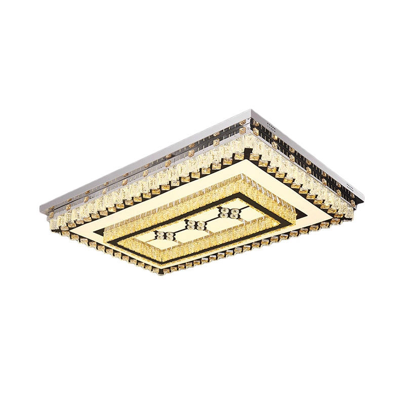 Chrome Rectangle Flush Light Modernism Clear Crystal LED Living Room Acrylic Ceiling Fixture with Rhombus/Flower Pattern Clearhalo 'Ceiling Lights' 'Close To Ceiling Lights' 'Close to ceiling' 'Flush mount' Lighting' 817056