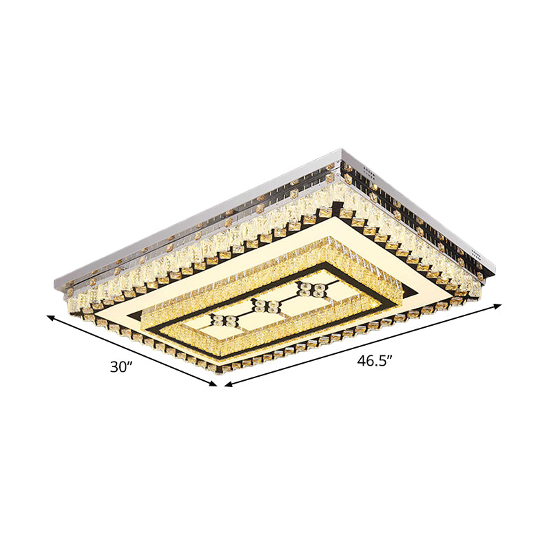 Chrome Rectangle Flush Light Modernism Clear Crystal LED Living Room Acrylic Ceiling Fixture with Rhombus/Flower Pattern Clearhalo 'Ceiling Lights' 'Close To Ceiling Lights' 'Close to ceiling' 'Flush mount' Lighting' 817058