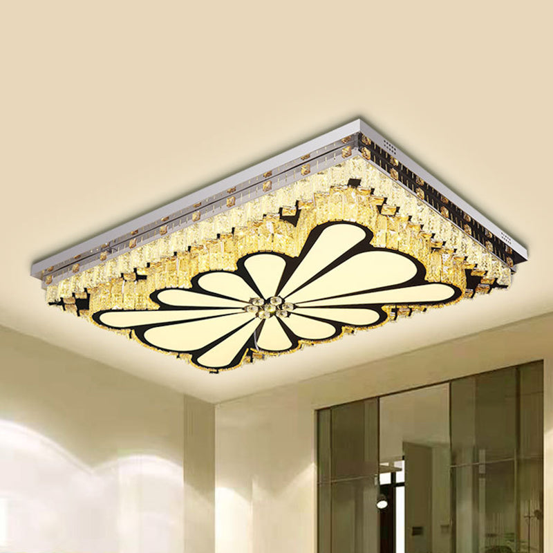 Chrome Rectangle Flush Light Modernism Clear Crystal LED Living Room Acrylic Ceiling Fixture with Rhombus/Flower Pattern Clear Flower Clearhalo 'Ceiling Lights' 'Close To Ceiling Lights' 'Close to ceiling' 'Flush mount' Lighting' 817059