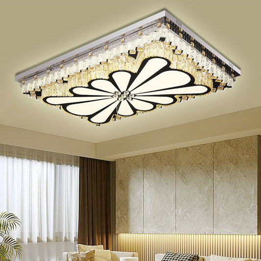 Chrome Rectangle Flush Light Modernism Clear Crystal LED Living Room Acrylic Ceiling Fixture with Rhombus/Flower Pattern Clearhalo 'Ceiling Lights' 'Close To Ceiling Lights' 'Close to ceiling' 'Flush mount' Lighting' 817060