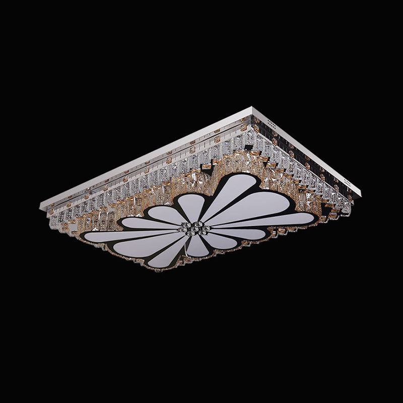 Chrome Rectangle Flush Light Modernism Clear Crystal LED Living Room Acrylic Ceiling Fixture with Rhombus/Flower Pattern Clearhalo 'Ceiling Lights' 'Close To Ceiling Lights' 'Close to ceiling' 'Flush mount' Lighting' 817062