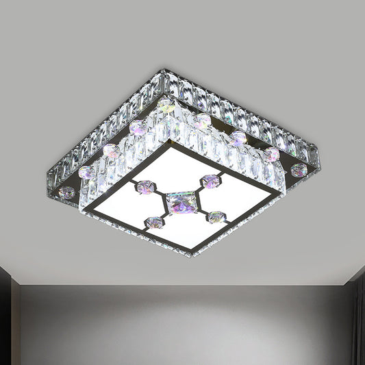 Square Porch Flush Mount Lamp Modernist Cut Crystal LED Nickel Ceiling Mounted Light Nickel A Clearhalo 'Ceiling Lights' 'Close To Ceiling Lights' 'Close to ceiling' 'Flush mount' Lighting' 817063