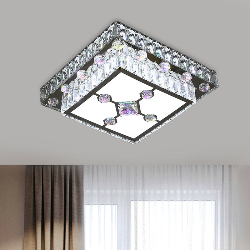 Square Porch Flush Mount Lamp Modernist Cut Crystal LED Nickel Ceiling Mounted Light Clearhalo 'Ceiling Lights' 'Close To Ceiling Lights' 'Close to ceiling' 'Flush mount' Lighting' 817064