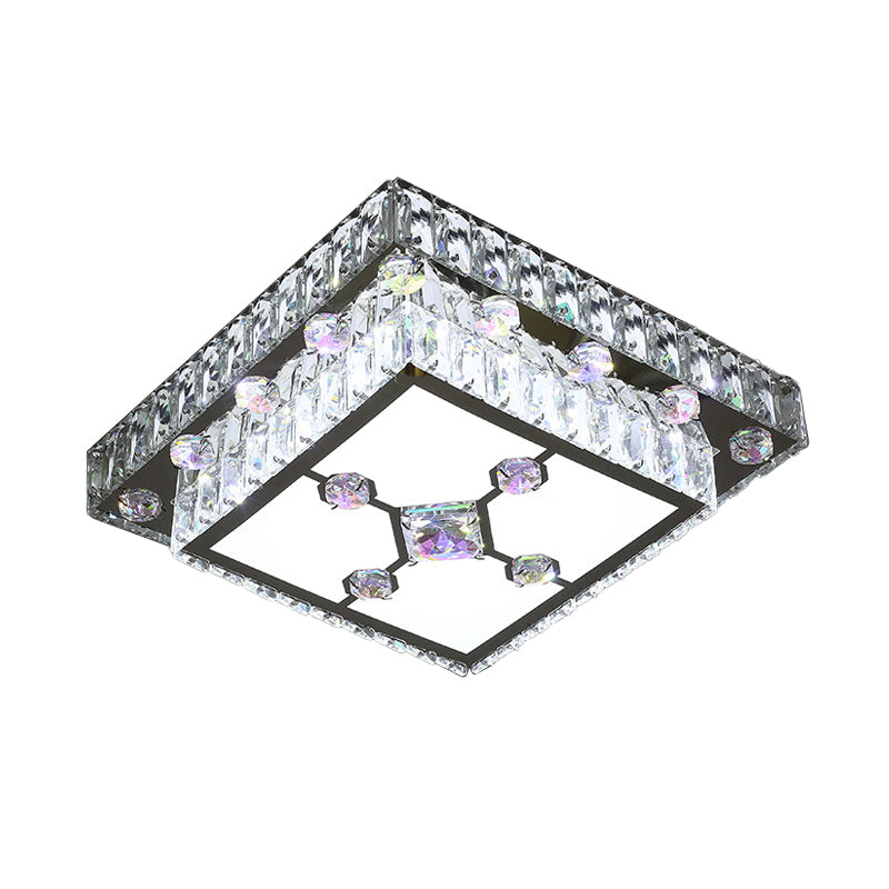 Square Porch Flush Mount Lamp Modernist Cut Crystal LED Nickel Ceiling Mounted Light Clearhalo 'Ceiling Lights' 'Close To Ceiling Lights' 'Close to ceiling' 'Flush mount' Lighting' 817065