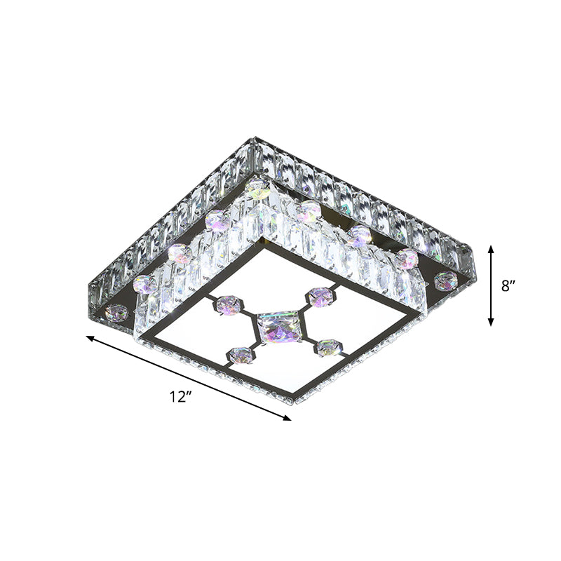 Square Porch Flush Mount Lamp Modernist Cut Crystal LED Nickel Ceiling Mounted Light Clearhalo 'Ceiling Lights' 'Close To Ceiling Lights' 'Close to ceiling' 'Flush mount' Lighting' 817066