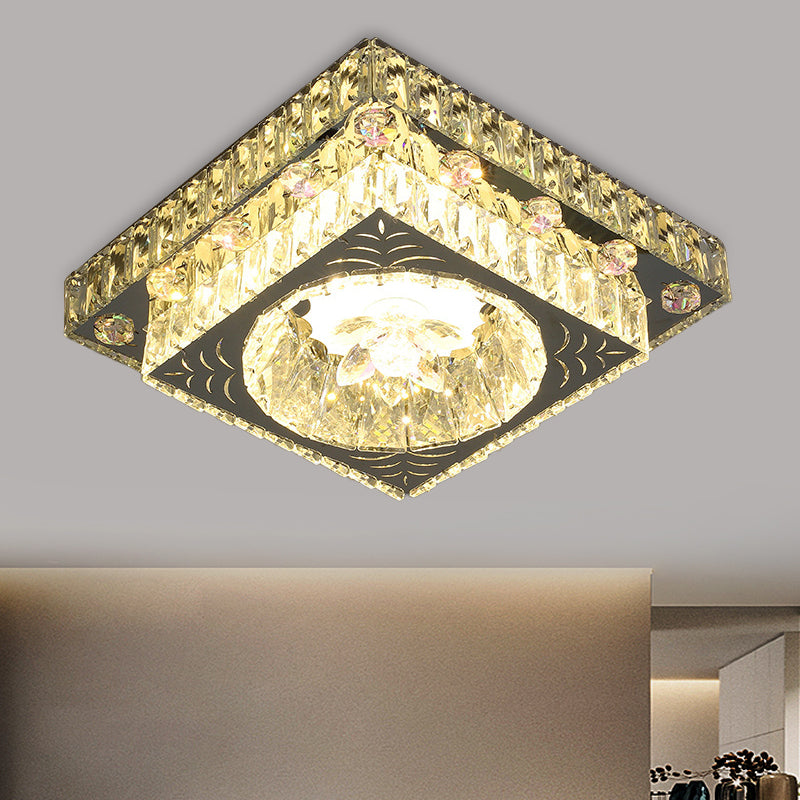 Square Porch Flush Mount Lamp Modernist Cut Crystal LED Nickel Ceiling Mounted Light Nickel B Clearhalo 'Ceiling Lights' 'Close To Ceiling Lights' 'Close to ceiling' 'Flush mount' Lighting' 817067