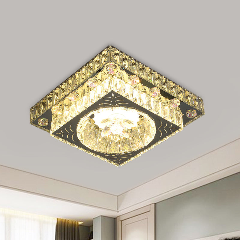 Square Porch Flush Mount Lamp Modernist Cut Crystal LED Nickel Ceiling Mounted Light Clearhalo 'Ceiling Lights' 'Close To Ceiling Lights' 'Close to ceiling' 'Flush mount' Lighting' 817068