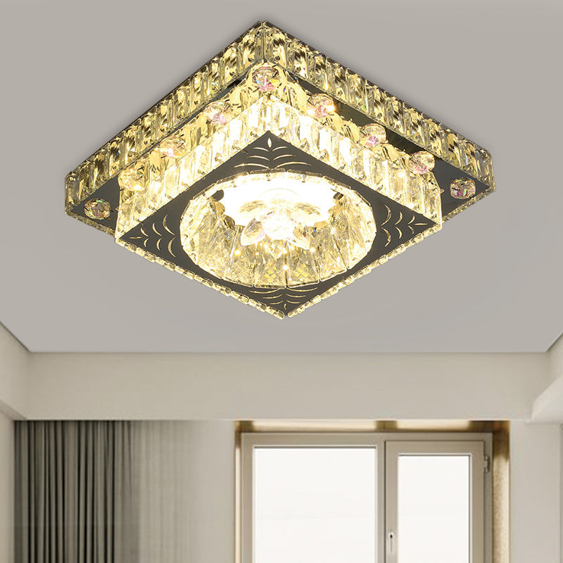 Square Porch Flush Mount Lamp Modernist Cut Crystal LED Nickel Ceiling Mounted Light Clearhalo 'Ceiling Lights' 'Close To Ceiling Lights' 'Close to ceiling' 'Flush mount' Lighting' 817069