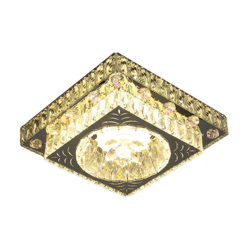 Square Porch Flush Mount Lamp Modernist Cut Crystal LED Nickel Ceiling Mounted Light Clearhalo 'Ceiling Lights' 'Close To Ceiling Lights' 'Close to ceiling' 'Flush mount' Lighting' 817070