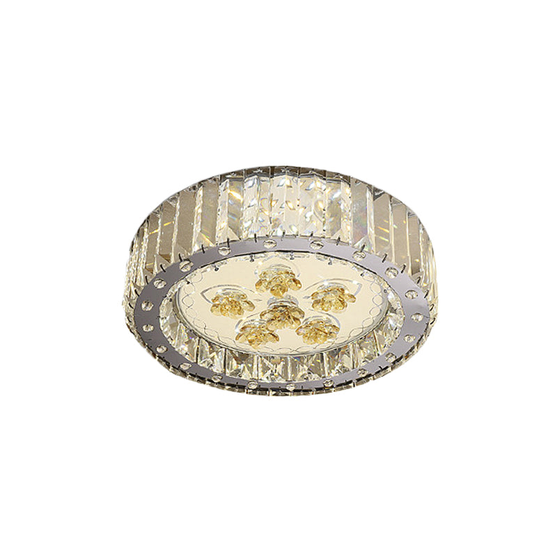 LED Flush Mount Spotlight Minimal Style Drum Shade Faceted Crystal Close to Ceiling Lamp in Nickel Clearhalo 'Ceiling Lights' 'Close To Ceiling Lights' 'Close to ceiling' 'Flush mount' Lighting' 817073