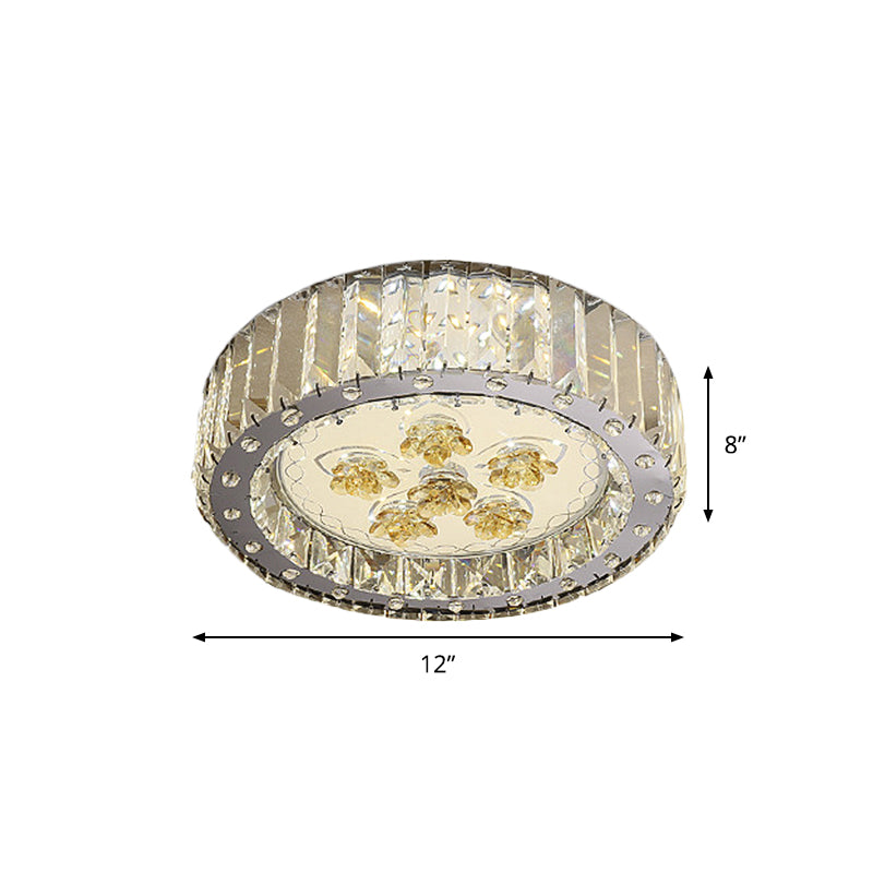 LED Flush Mount Spotlight Minimal Style Drum Shade Faceted Crystal Close to Ceiling Lamp in Nickel Clearhalo 'Ceiling Lights' 'Close To Ceiling Lights' 'Close to ceiling' 'Flush mount' Lighting' 817074