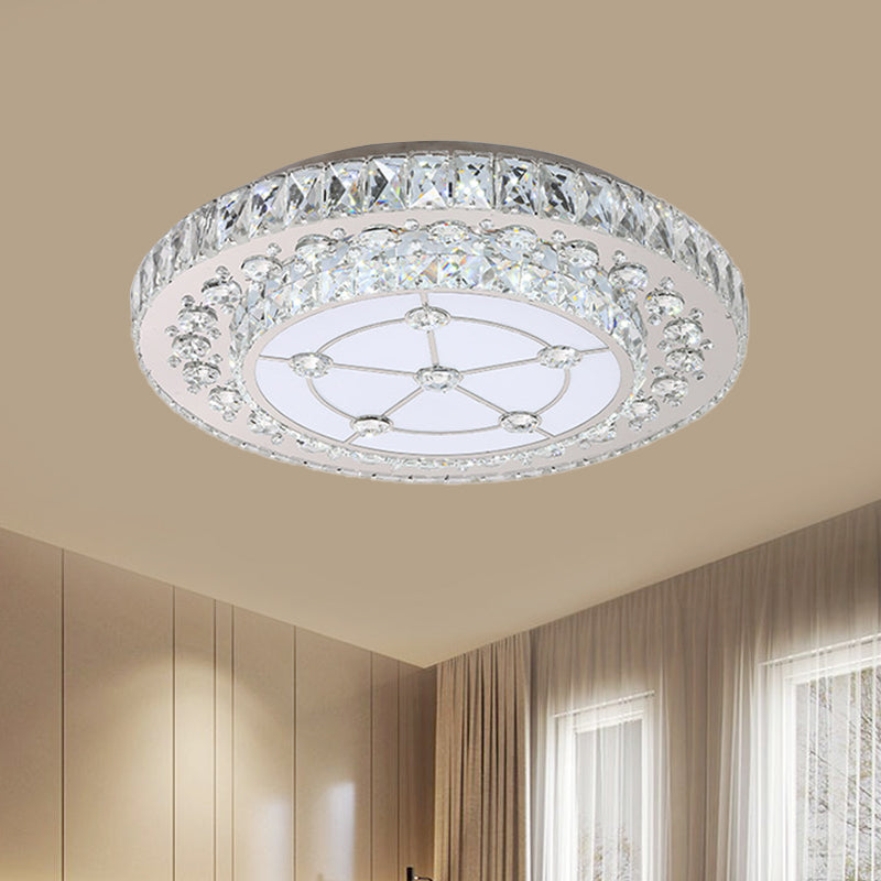 2-Tier Round Crystal Block Flush Mount Light Simple Style LED Bedroom Ceiling Flush in Nickel Nickel Clearhalo 'Ceiling Lights' 'Close To Ceiling Lights' 'Close to ceiling' 'Flush mount' Lighting' 817075