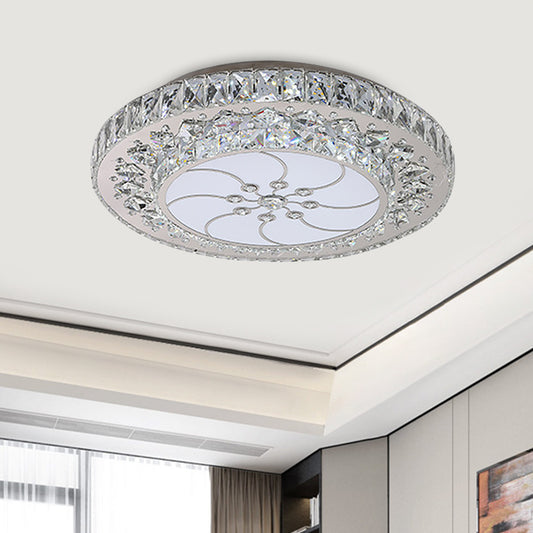 LED Drum Ceiling Mounted Fixture Contemporary Nickel Finish Clear Crystal Flush Mount with Spiral Pattern Nickel Clearhalo 'Ceiling Lights' 'Close To Ceiling Lights' 'Close to ceiling' 'Flush mount' Lighting' 817079