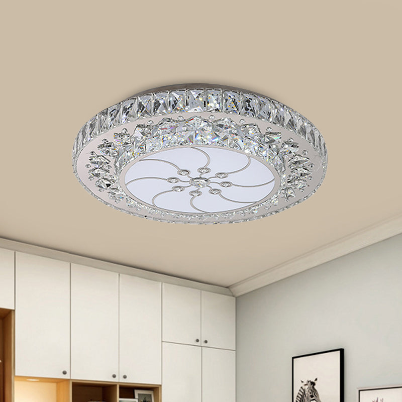 LED Drum Ceiling Mounted Fixture Contemporary Nickel Finish Clear Crystal Flush Mount with Spiral Pattern Clearhalo 'Ceiling Lights' 'Close To Ceiling Lights' 'Close to ceiling' 'Flush mount' Lighting' 817080