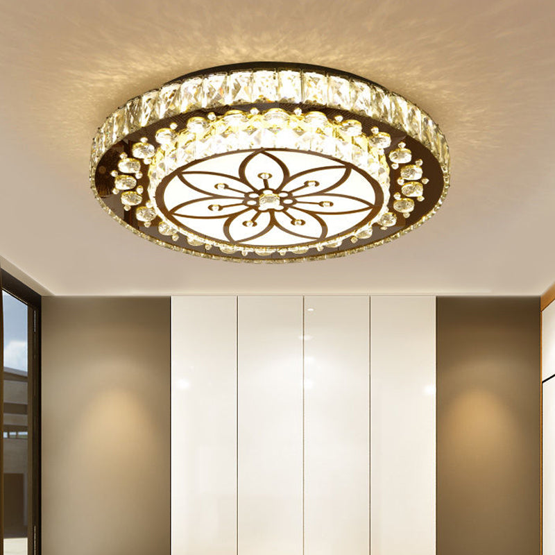 Modern 2-Layered Round Flush Mount Fixture LED Faceted Crystal Flower Pattern Ceiling Light in Nickel Nickel Clearhalo 'Ceiling Lights' 'Close To Ceiling Lights' 'Close to ceiling' 'Flush mount' Lighting' 817087