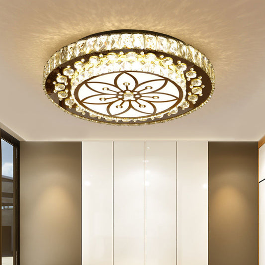 Modern 2-Layered Round Flush Mount Fixture LED Faceted Crystal Flower Pattern Ceiling Light in Nickel Nickel Clearhalo 'Ceiling Lights' 'Close To Ceiling Lights' 'Close to ceiling' 'Flush mount' Lighting' 817087