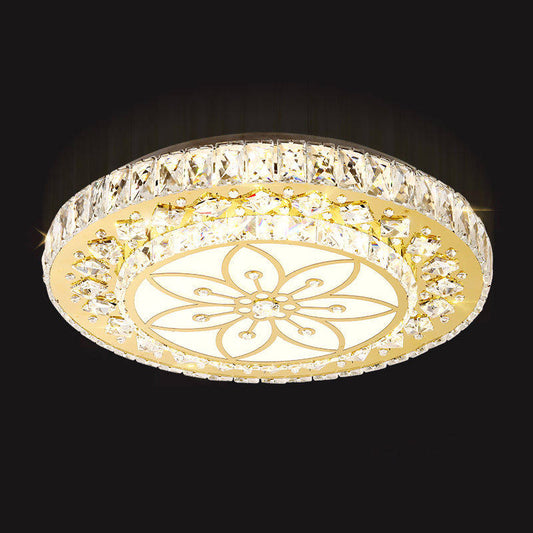 Modern 2-Layered Round Flush Mount Fixture LED Faceted Crystal Flower Pattern Ceiling Light in Nickel Clearhalo 'Ceiling Lights' 'Close To Ceiling Lights' 'Close to ceiling' 'Flush mount' Lighting' 817089