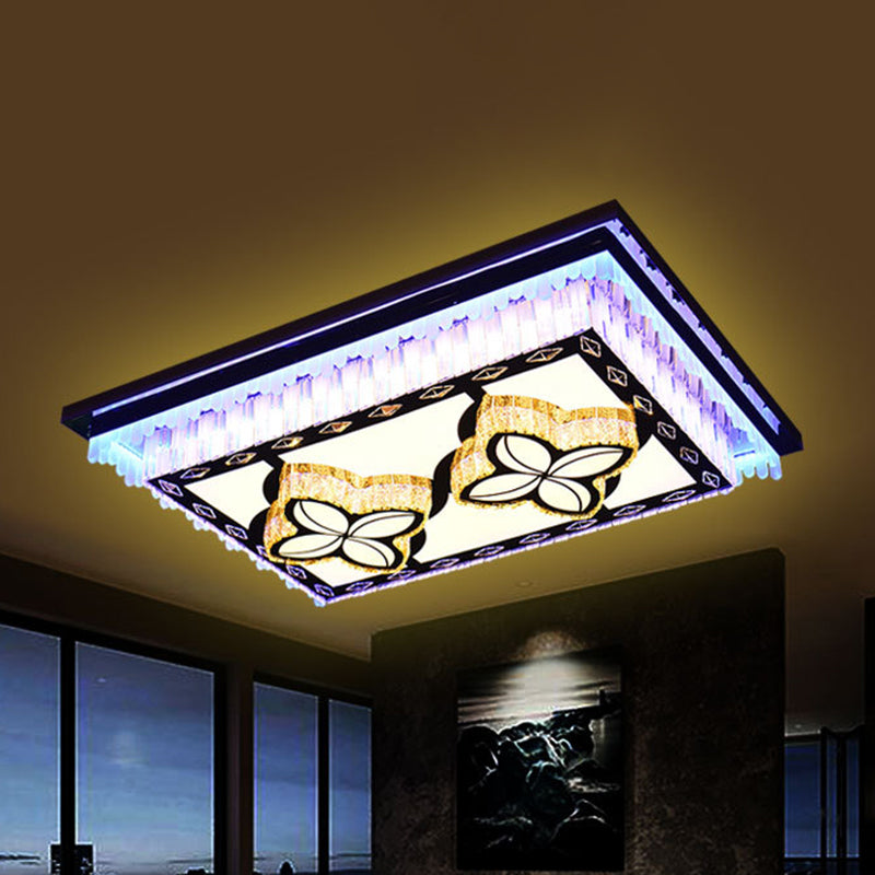 Clear Crystal Rectangle Flush Mount Lamp Simple LED Living Room Close to Ceiling Light with Maple Leaf/Four-leaf Clover Pattern Clear Four-leaf Clover Clearhalo 'Ceiling Lights' 'Close To Ceiling Lights' 'Close to ceiling' 'Flush mount' Lighting' 817091