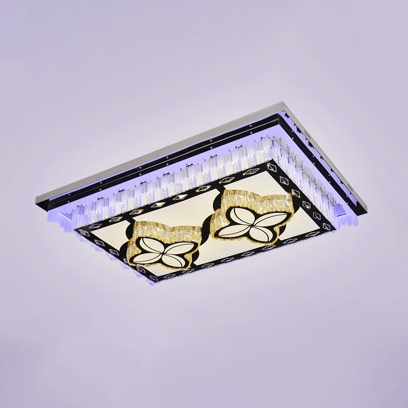 Clear Crystal Rectangle Flush Mount Lamp Simple LED Living Room Close to Ceiling Light with Maple Leaf/Four-leaf Clover Pattern Clearhalo 'Ceiling Lights' 'Close To Ceiling Lights' 'Close to ceiling' 'Flush mount' Lighting' 817093