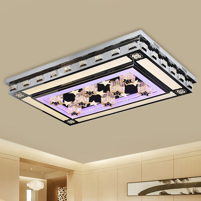 Stainless-Steel Star/Cloud Flush Ceiling Light Modernist Faceted Crystal LED Living Room Flush Mount with Rectangle Design Clearhalo 'Ceiling Lights' 'Close To Ceiling Lights' 'Close to ceiling' 'Flush mount' Lighting' 817105