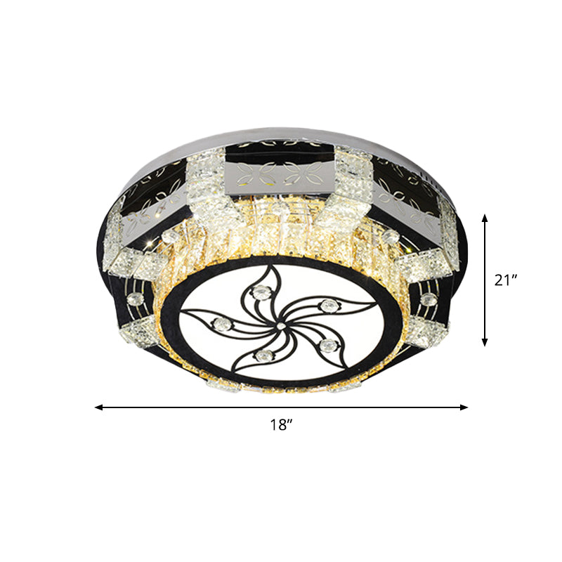 LED Flush Mount Lamp Modernism Drum Shade Crystal Block Ceiling Light Fixture in Nickel with Flower/Four-leaf Pattern Clearhalo 'Ceiling Lights' 'Close To Ceiling Lights' 'Close to ceiling' 'Flush mount' Lighting' 817115