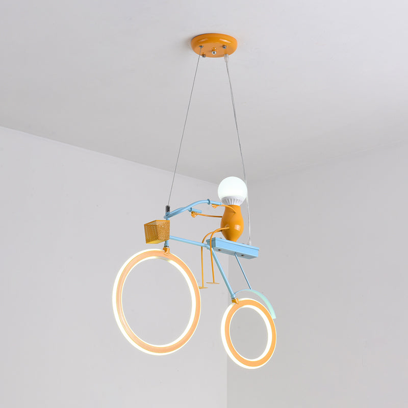 Cartoon Bicycle-Like Chandelier Lighting Metal LED Bedroom Pendant Lamp in Yellow and Blue Yellow Clearhalo 'Ceiling Lights' 'Chandeliers' Lighting' options 817156_fbac37e8-4dc3-40bc-a725-66de8508174f