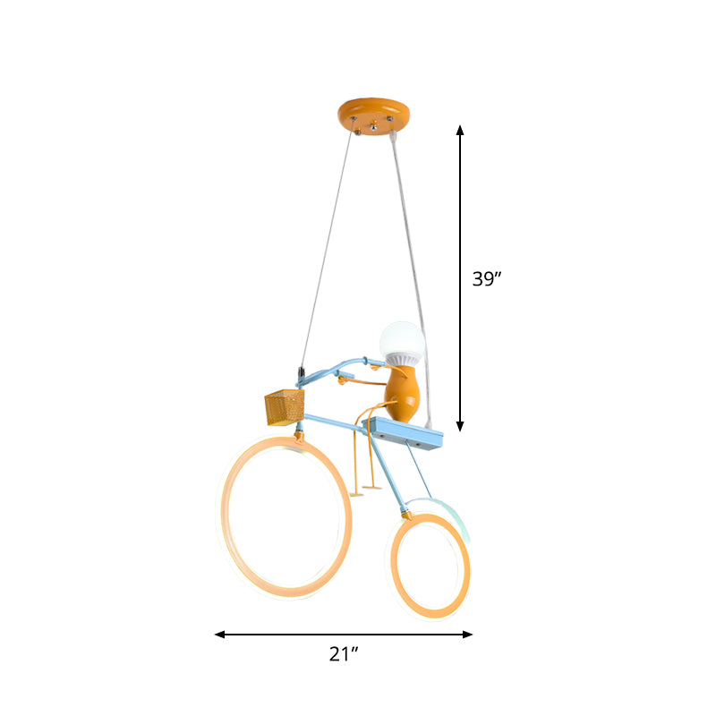 Cartoon Bicycle-Like Chandelier Lighting Metal LED Bedroom Pendant Lamp in Yellow and Blue Clearhalo 'Ceiling Lights' 'Chandeliers' Lighting' options 817159