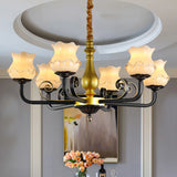 Antique Blossom Chandelier Lighting 6-Head Frosted Glass Ceiling Pendant Light in Black Clearhalo 'Ceiling Lights' 'Chandeliers' Lighting' options 817191