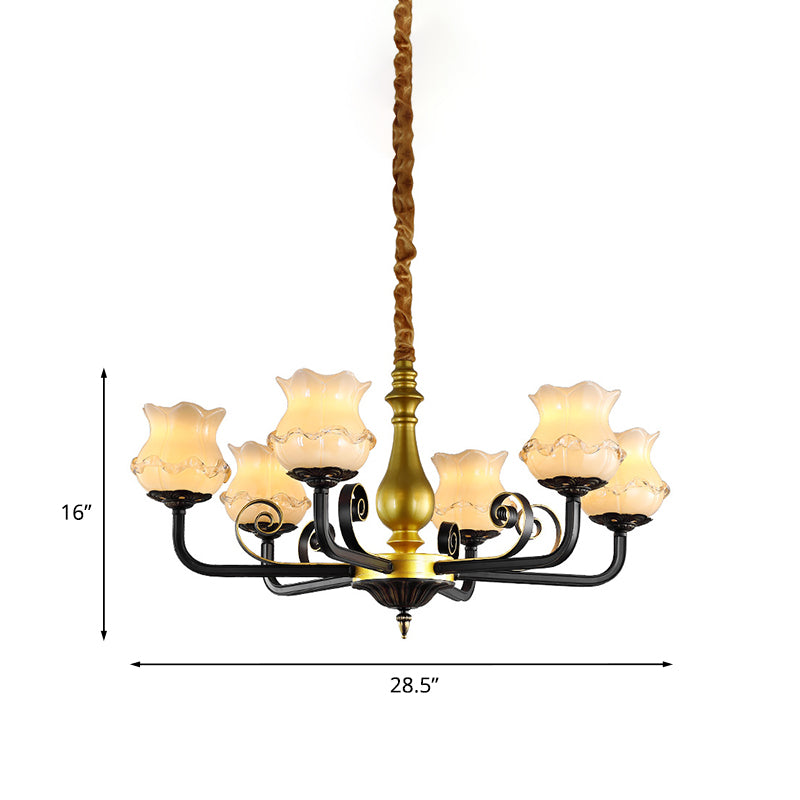 Antique Blossom Chandelier Lighting 6-Head Frosted Glass Ceiling Pendant Light in Black Clearhalo 'Ceiling Lights' 'Chandeliers' Lighting' options 817194