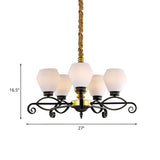 5-Head Opal Glass Chandelier Light Antique Black Hexagon Living Room Hanging Lamp Clearhalo 'Ceiling Lights' 'Chandeliers' Lighting' options 817206