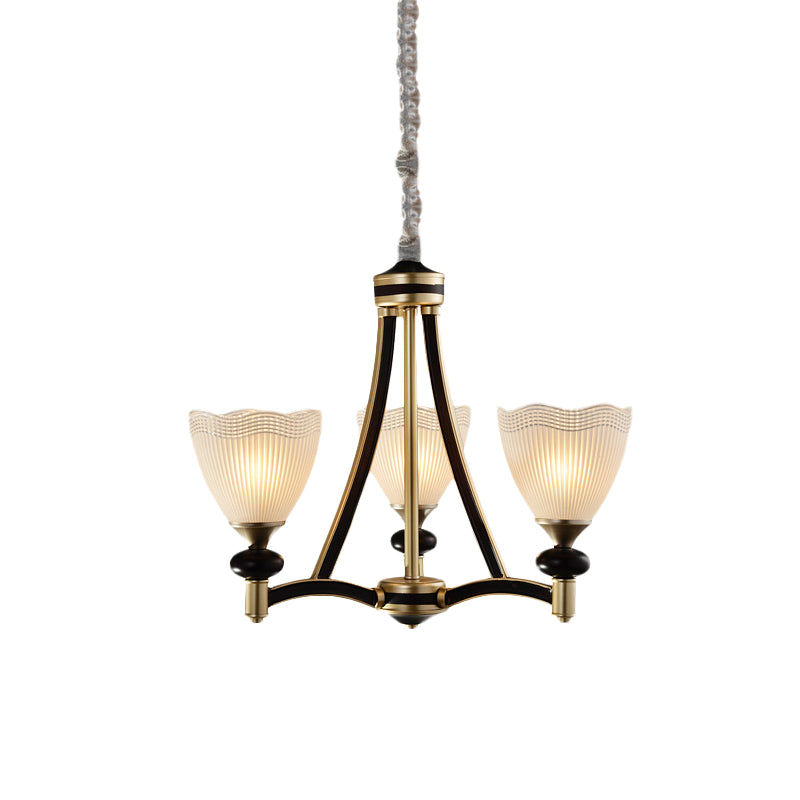 Bud Prismatic Glass Chandelier Traditionalism 3/5 Heads Bedroom Suspension Pendant in Black and Gold Clearhalo 'Ceiling Lights' 'Chandeliers' Lighting' options 817212