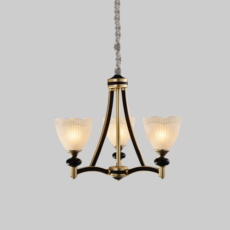 Bud Prismatic Glass Chandelier Traditionalism 3/5 Heads Bedroom Suspension Pendant in Black and Gold Clearhalo 'Ceiling Lights' 'Chandeliers' Lighting' options 817213