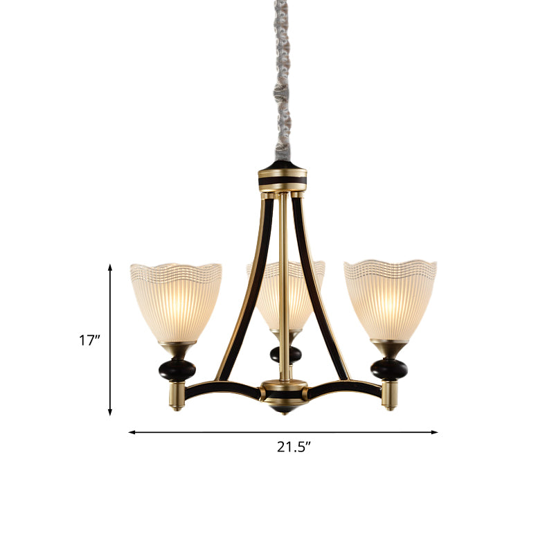 Bud Prismatic Glass Chandelier Traditionalism 3/5 Heads Bedroom Suspension Pendant in Black and Gold Clearhalo 'Ceiling Lights' 'Chandeliers' Lighting' options 817214