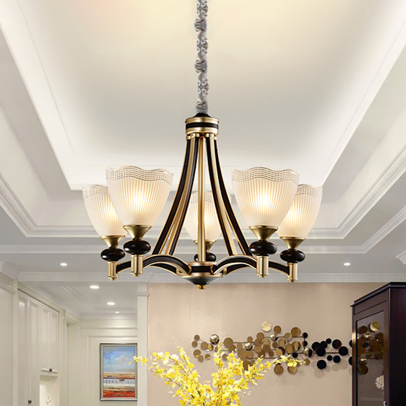 Bud Prismatic Glass Chandelier Traditionalism 3/5 Heads Bedroom Suspension Pendant in Black and Gold Clearhalo 'Ceiling Lights' 'Chandeliers' Lighting' options 817215