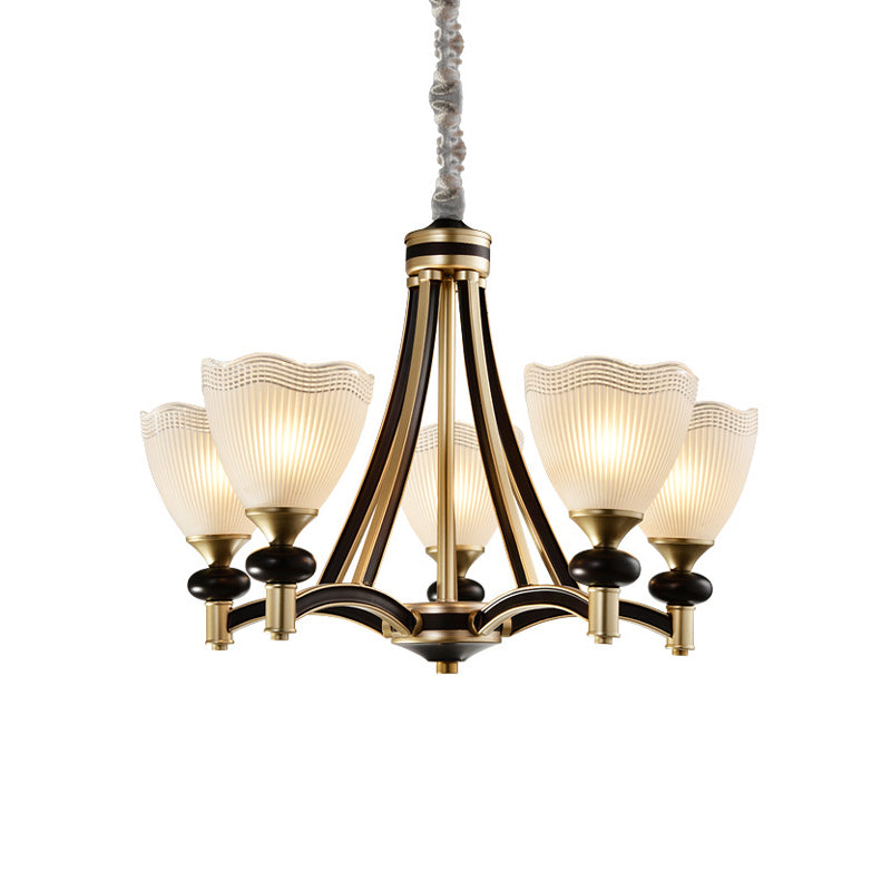 Bud Prismatic Glass Chandelier Traditionalism 3/5 Heads Bedroom Suspension Pendant in Black and Gold Clearhalo 'Ceiling Lights' 'Chandeliers' Lighting' options 817218