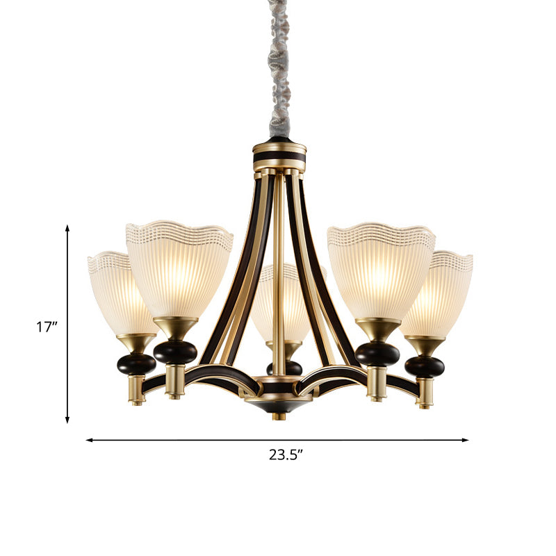 Bud Prismatic Glass Chandelier Traditionalism 3/5 Heads Bedroom Suspension Pendant in Black and Gold Clearhalo 'Ceiling Lights' 'Chandeliers' Lighting' options 817219