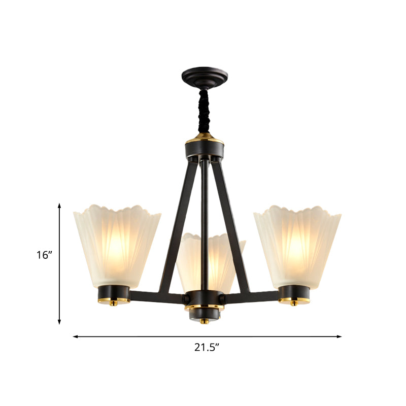 3-Bulb Tapered Chandelier Light Vintage Black Frosted Glass Suspended Lighting Fixture Clearhalo 'Ceiling Lights' 'Chandeliers' Lighting' options 817223