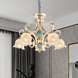 Traditional Floral Ceiling Chandelier 3/5/6 Lights Frosted Glass Pendant Lighting Fixture in Gold Clearhalo 'Ceiling Lights' 'Chandeliers' Lighting' options 817229