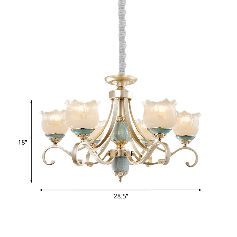 Traditional Floral Ceiling Chandelier 3/5/6 Lights Frosted Glass Pendant Lighting Fixture in Gold Clearhalo 'Ceiling Lights' 'Chandeliers' Lighting' options 817237