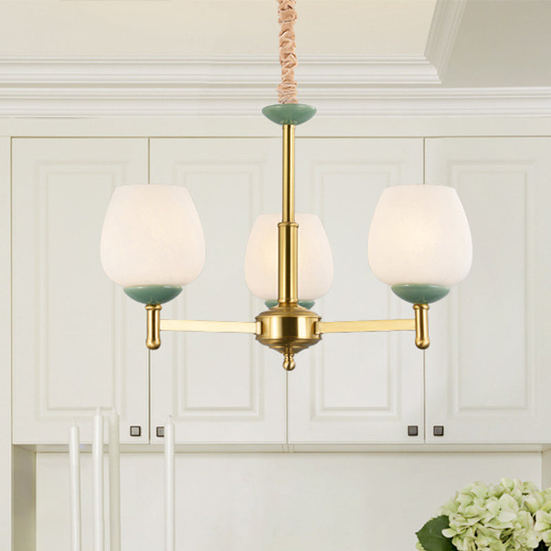 Gold Finish 3 Heads Suspension Light Traditional White Glass Tulip Chandelier Pendant Lamp Clearhalo 'Ceiling Lights' 'Chandeliers' Lighting' options 817238