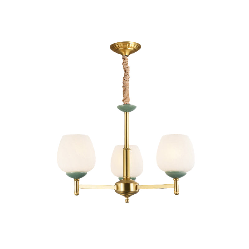 Gold Finish 3 Heads Suspension Light Traditional White Glass Tulip Chandelier Pendant Lamp Clearhalo 'Ceiling Lights' 'Chandeliers' Lighting' options 817240