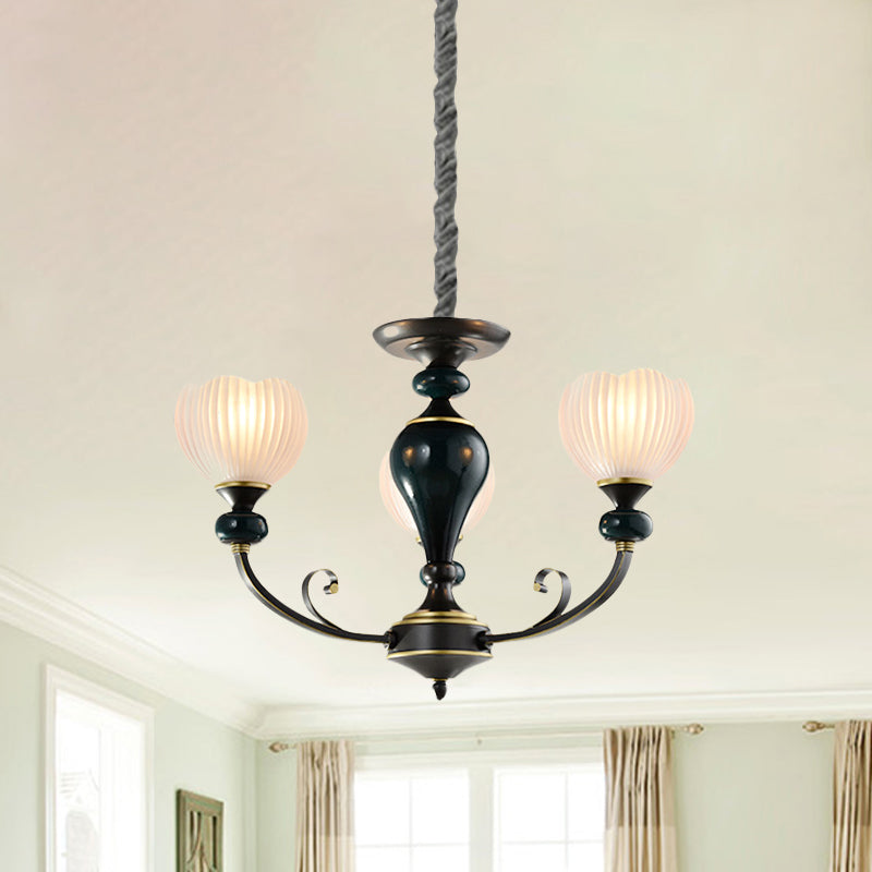 Dome Ribbed Glass Chandelier Traditionalist 3/5 Bulbs Dining Room Down Lighting Pendant in Black Clearhalo 'Ceiling Lights' 'Chandeliers' Lighting' options 817243