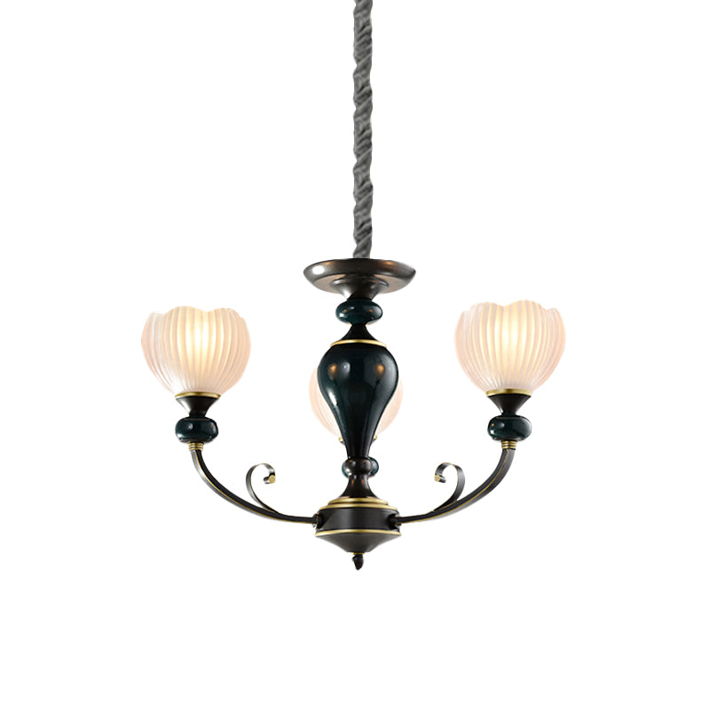 Dome Ribbed Glass Chandelier Traditionalist 3/5 Bulbs Dining Room Down Lighting Pendant in Black Clearhalo 'Ceiling Lights' 'Chandeliers' Lighting' options 817244