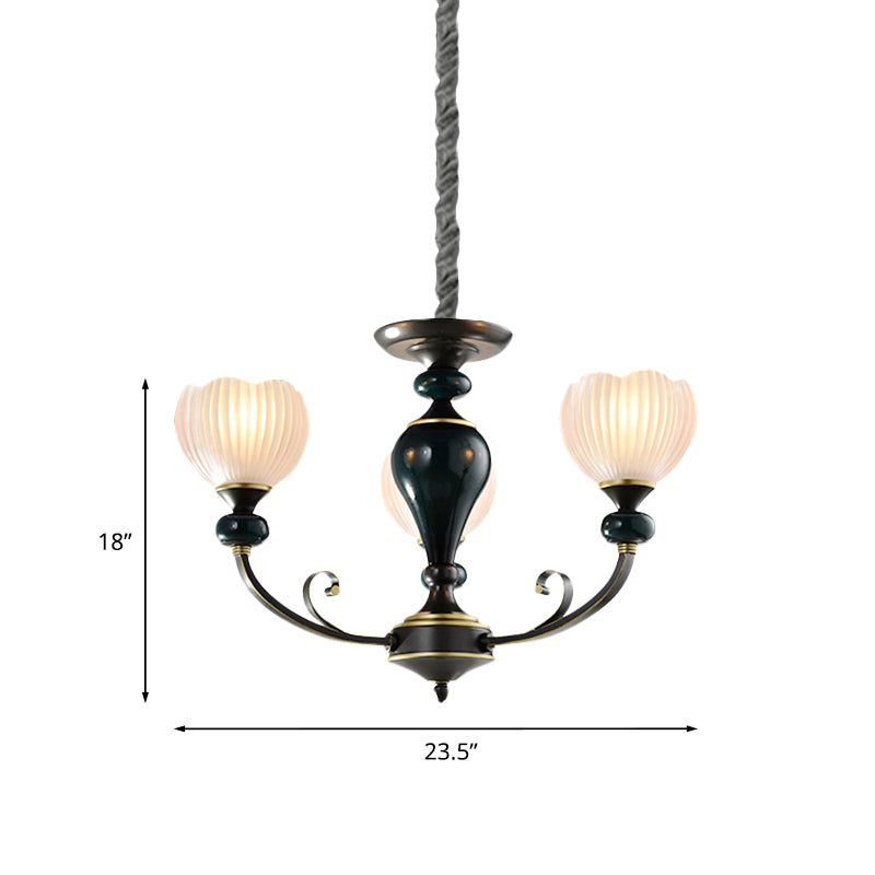 Dome Ribbed Glass Chandelier Traditionalist 3/5 Bulbs Dining Room Down Lighting Pendant in Black Clearhalo 'Ceiling Lights' 'Chandeliers' Lighting' options 817245