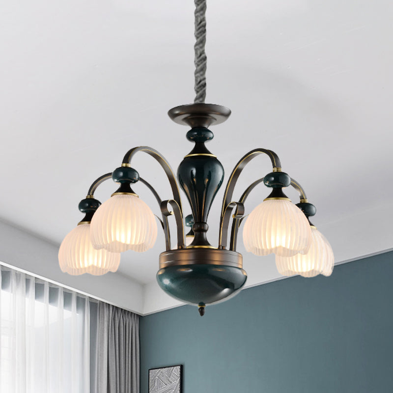 Dome Ribbed Glass Chandelier Traditionalist 3/5 Bulbs Dining Room Down Lighting Pendant in Black Clearhalo 'Ceiling Lights' 'Chandeliers' Lighting' options 817246