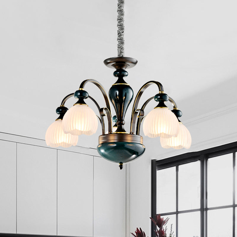 Dome Ribbed Glass Chandelier Traditionalist 3/5 Bulbs Dining Room Down Lighting Pendant in Black Clearhalo 'Ceiling Lights' 'Chandeliers' Lighting' options 817247