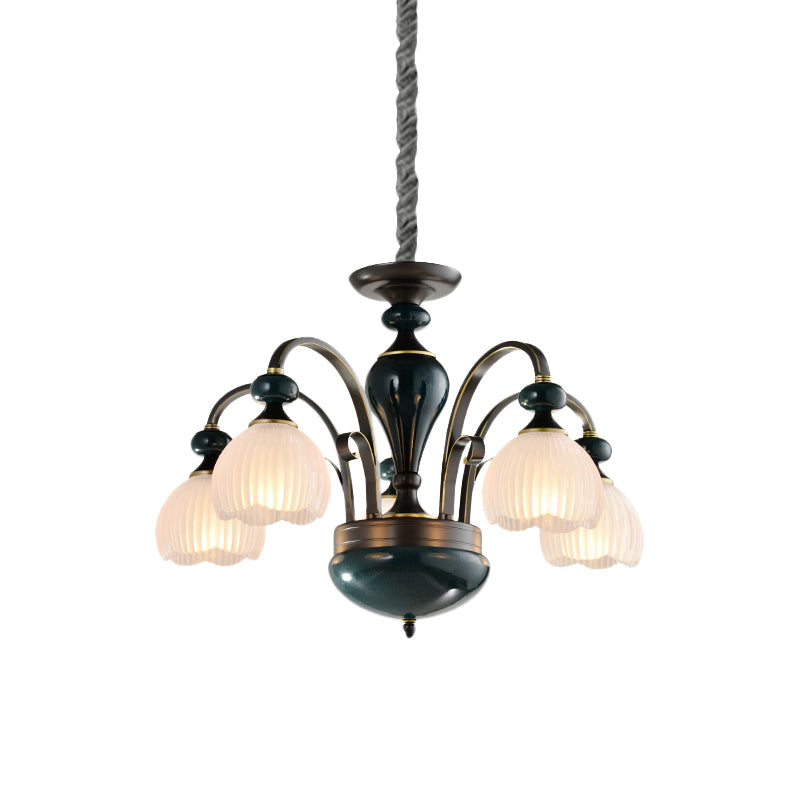 Dome Ribbed Glass Chandelier Traditionalist 3/5 Bulbs Dining Room Down Lighting Pendant in Black Clearhalo 'Ceiling Lights' 'Chandeliers' Lighting' options 817249