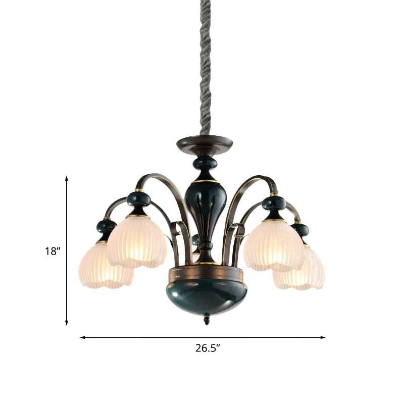 Dome Ribbed Glass Chandelier Traditionalist 3/5 Bulbs Dining Room Down Lighting Pendant in Black Clearhalo 'Ceiling Lights' 'Chandeliers' Lighting' options 817250