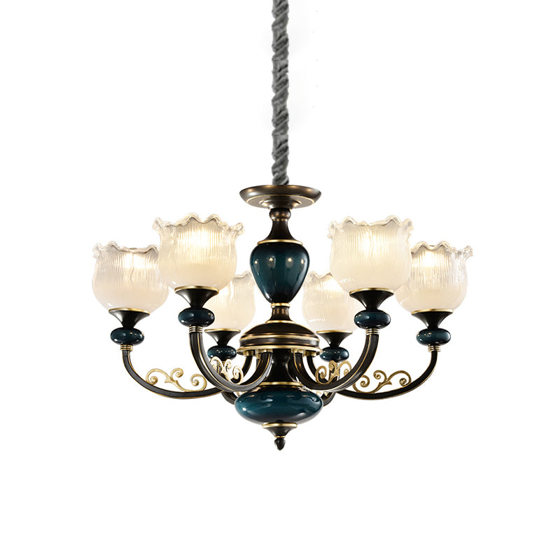 Blossom Living Room Pendulum Light Classic Clear Ribbed Glass 3/6 Lights Black and Blue Chandelier Clearhalo 'Ceiling Lights' 'Chandeliers' Lighting' options 817257